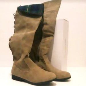 Tall Lace Up Boots, Taupe Exterior - Multi-Color Interior, Size 6.5 …